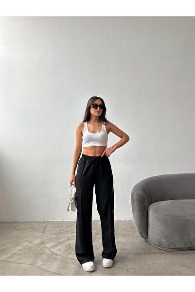 La Querta Kadın Keten Beli  Bağlamalı Yüksek Bel Geniş Kesim  Yazlık Pantolon pq02
