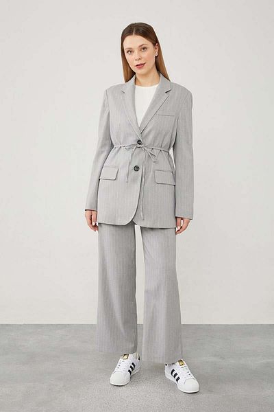 Levidor Gray Striped Waist Tied Trousers Set