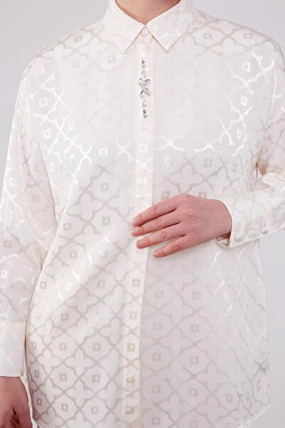 Levidor Σετ δύο τεμαχίων Jacquard Ecru με λουλούδια