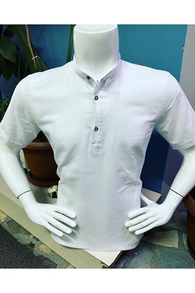 CLASSO Half Placket Judge Collar Linen Short Sleeve Shirt