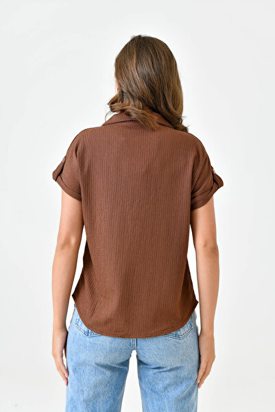 WOMAN VISION Кафяв Seersucker плат с къс ръкав 9628