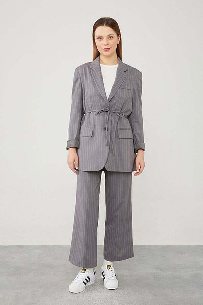 Levidor Anthracite Striped Waist Tied Trousers Set