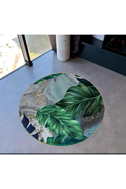 Rugs Modern Halı مجموعة الأشكال سجادة بقاعدة منسوجة بأوراق خضراء ونمط تجريدي ...