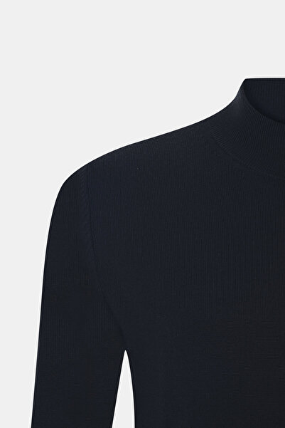 W Collection Dark Blue Patterned Half Fisherman's Sweater