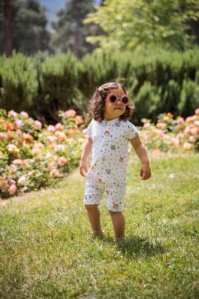molica baby Kısa Kollu Şortlu Tulum Bebek Baskılı Organik Pamuk