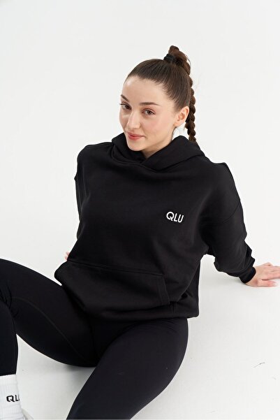 qlu Infinity Collection Unisex Μαύρη κουκούλα Oversize