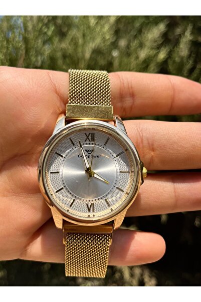 Goldpower ساعة يد نسائية مغناطيسية بحبل خوص ذهبي اللون