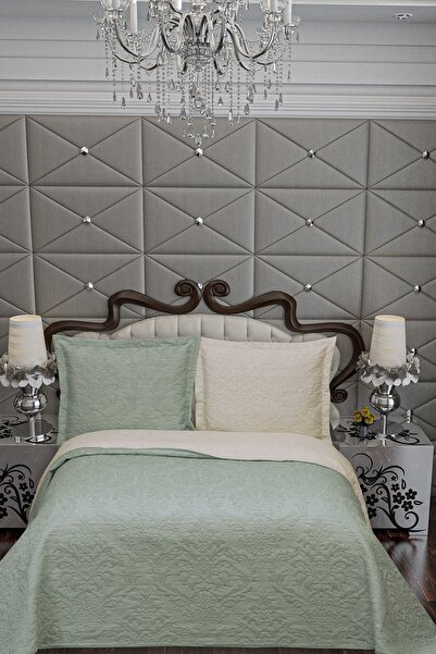 Veranova Home Vintage Damask Double Face Çift Kişilik Yatak Örtüsü Mint-beyaz