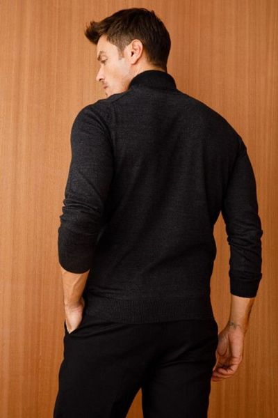 LEON ONE Ανδρικό πουλόβερ με χρώμα Anthracite Regular Fit Πλεκτό Πουλόβερ που δεν μπούκλαει