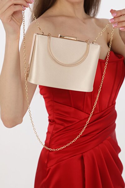 womenacs Γυναικείο βραδινό φόρεμα από ύφασμα σατέν χρώματος δέρματος Τσάντα χ...