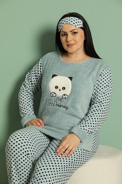 Akasya Women's Long Sleeve Pocket Fleece Plus Size Pajama Set