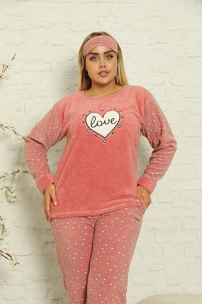 Akasya Women's Long Sleeve Pocket Fleece Plus Size Pajama Set
