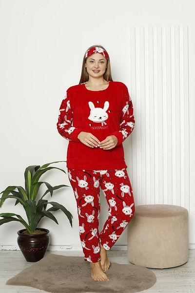 Akasya Women's Thick Fleece Pajama Set with Pockets 2139