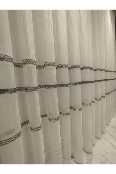 BNR HOME STORE Bnr Patterned Colorful Striped Non-Wrinkle Tulle 1/2,5 Pleat - Don't Want Ironing