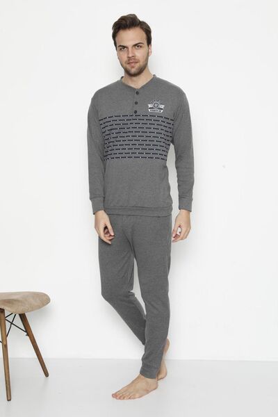 Akasya Men's Long Sleeve Winter Pajama Set with Pockets and Cuffs 9001