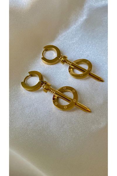H&S AKSESUAR Nails Model Steel Earrings