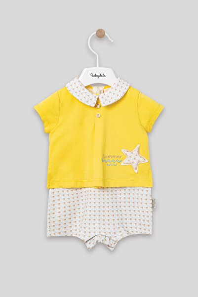 Babydola Yakalı Summer Baskılı Bebek Unisex Takım Görünümlü Tulum 13030
