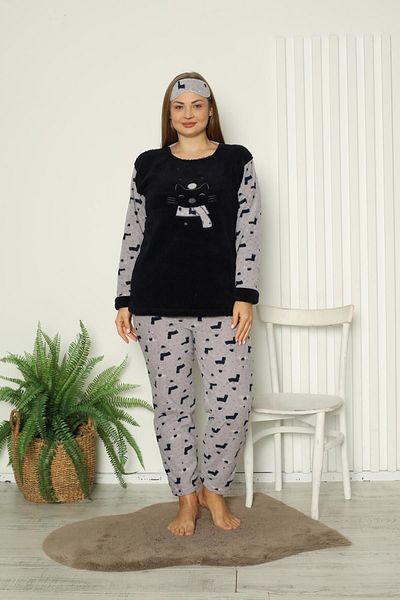 Akasya Women's Large Size Fleece Pajama Set with Pockets 02159