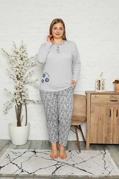 Akasya Women's Long Sleeve Pocketed Summer Plus Size Pajamas Set 1745