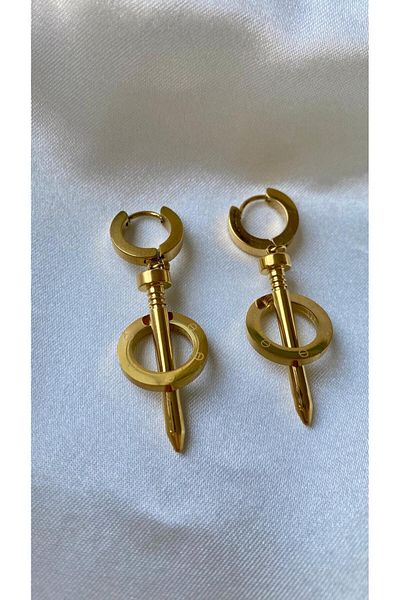 H&S AKSESUAR Nails Model Steel Earrings