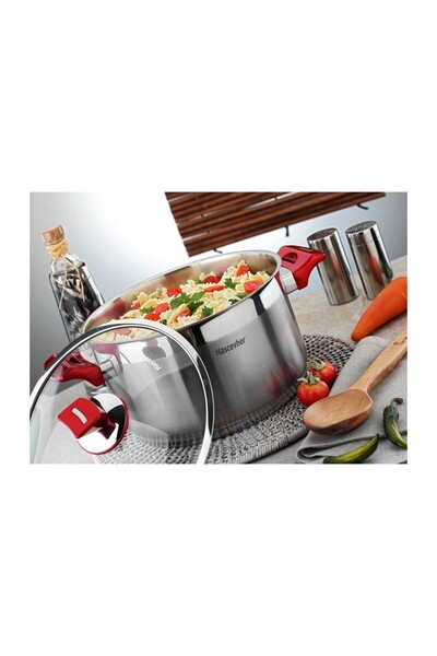 Hascevher Yaprak Çelik Tencere 24x14 cm Cam Kapaklı