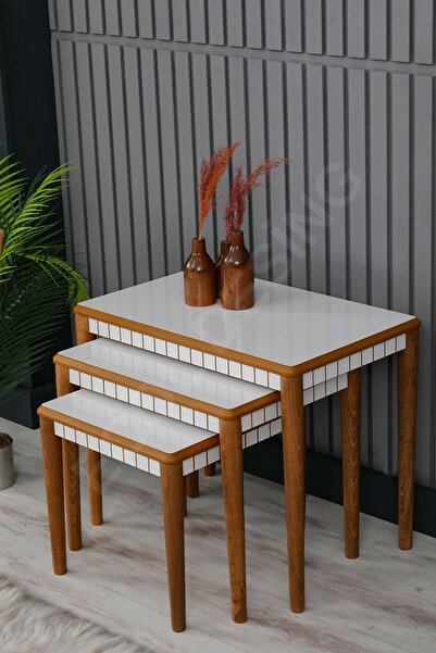 FAYMEND Luna Beyaz 3'lü Lüx Ahşap Sehpa