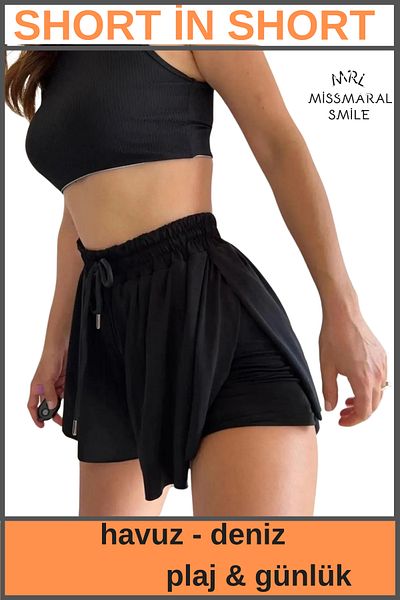 missmaral Pantaloni scurți sport negri cu jambiere largi - În pantaloni scurți 11100