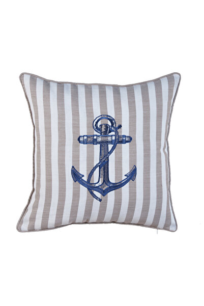 caka home design Throw Pillow Cover Bias Anchor ( Beige X Ecru Striped / Navy...