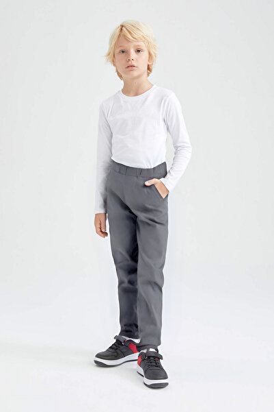 OKULCUBABA Çocuk Gri Likralı Eşofman Belli İlkokul Ortaokul Okul Pantolonu