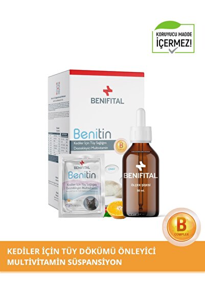 Benifital 3' lü Benitin Kedi Tüy Dökümü Önleyici Biotin + Çinko İçeren Koruyucusuz Tüy Sağlığı Süspansiyon Set
