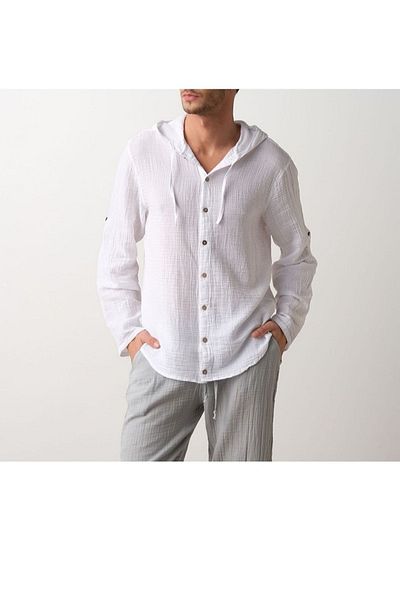 Yakamoz Tekstil Men's Muslin Cotton Hooded Shirt