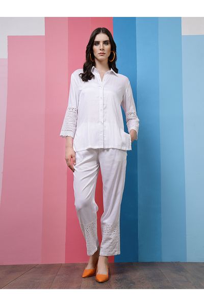 Athena By Styli Self Design 3/4 Sleeves Shirt & Trousers Co-Ords