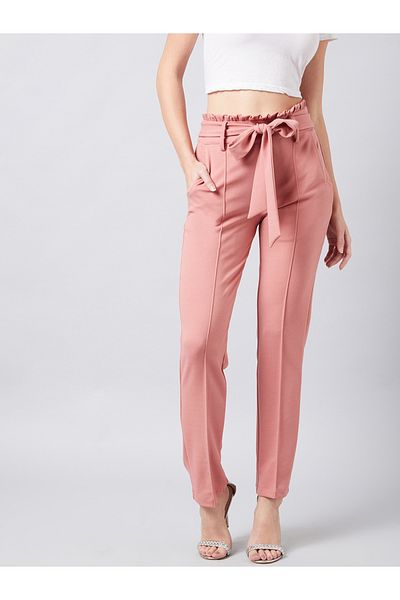 Athena By Styli Smart Slim Fit Peg Trousers with Tie Belt
