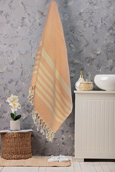Calke Pânză cu model în formă de os de pește Bumbac amestec de bambus portocaliu 105x175cm