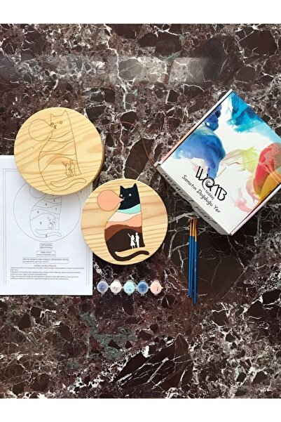 wombhobby Hayalci Kedi Ahşap Boyama Seti(doğal Amerikan Çamı 19 Cm Çap 2.5 Cm...
