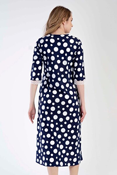 VİENETTA V-Neck 3/4 Sleeve Cotton Women's Dress - P.Modal, 303007