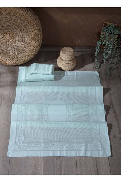 sarra Σετ 3 χαλιών Etamine με κρόσσια - Water Green