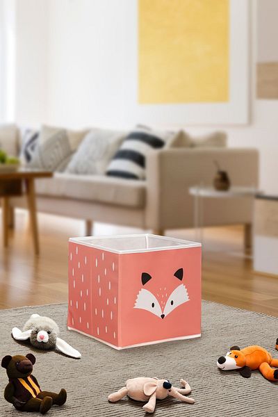 PRENDİ HOME Brick Colored Fox Printed Box Without Lid - 30x30x30 Cm
