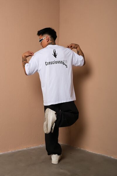 technomonkey Tricou Techno oversize alb unisex - Imprimat CONSCIOUSNESS
