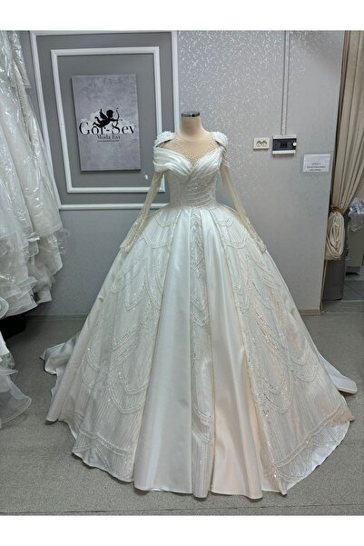 EKY GÖR SEV WEDDING DRESS SATEN UZUN KUYRUKLU KABARIK GELİNLİK