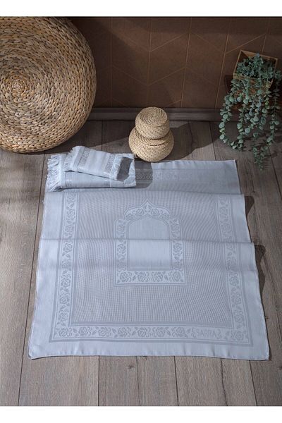 sarra 3-Piece Fringed Etamine Prayer Rug Set - Gray
