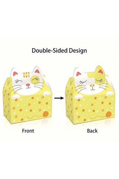 Kutumania Sarı Renkli Çift Taraflı Tatlı Kedi Desenli Hediye Kutusu