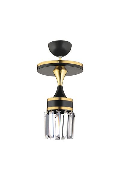 KARDELEN AYDINLATMA AVİZE Nairobi Single Black Plafone Crystal Stone Yellow Striped Cylinder Downward Facing Luxury Chandelier