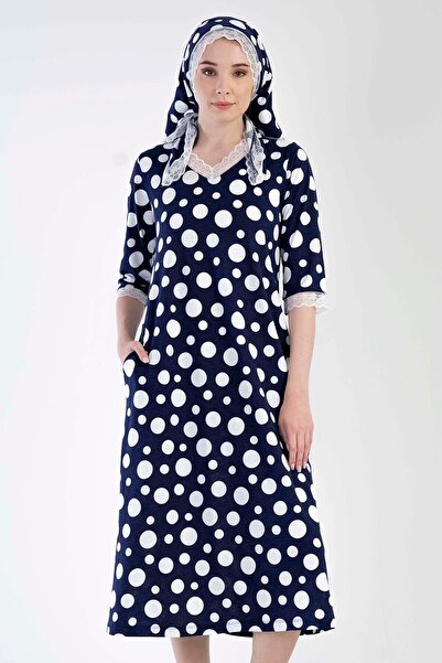 VİENETTA V-Neck 3/4 Sleeve Cotton Women's Dress - P.Modal, 303007