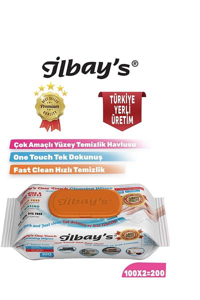 İLBAY'S Easy Clean Multi-Purpose Surface Cleaning Wet Towel Cleaning Cloth 100x2=200 Sheets