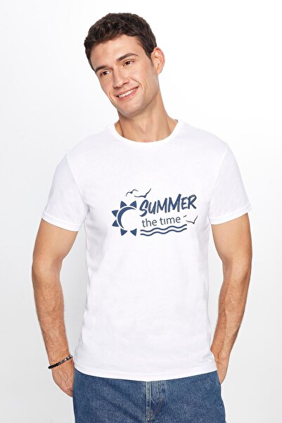 Tudors Λευκό T-Shirt με λαιμόκοψη - 100% βαμβάκι, απαλή υφή, στάμπα και λεπτή εφαρμογή