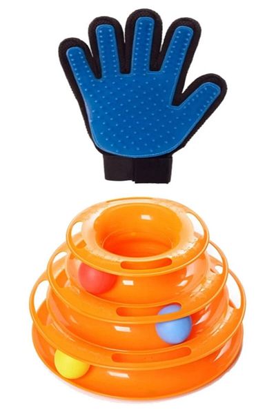 Petkit Set of 2 3-Layer Bulk Round Cat Toy and Cat Dog Hair Collector Gloves