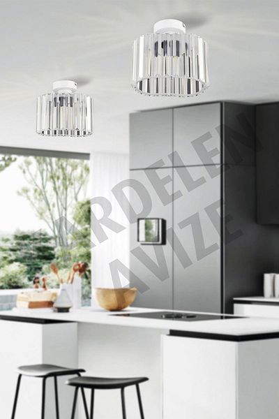 KARDELEN AYDINLATMA AVİZE White Single B Plafonier - Crystal Stone Downward Facing Luxury Chandelier
