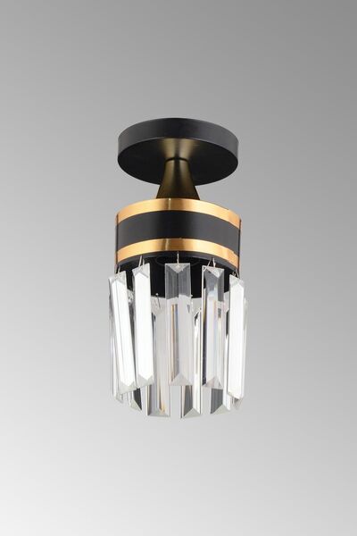 KARDELEN AYDINLATMA AVİZE Tekli Nairobi Siyah Plafonyer Kristal Taşlı Sarı Şeritli Silindir Aşağı Bakan Lüks Avize
