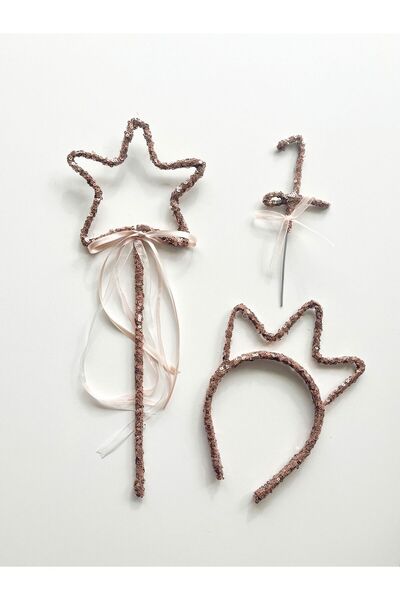 COOLMINIES Pul Payet Kız Çocuk Taç Yıldız Değnek Asa Ve 1 Yaş Pasta Süsü Doğum Günü Süsü Seti-bakır